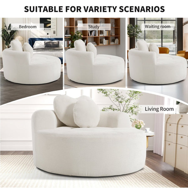 English Elm Round Cloud Sofa Bed Waffle Fabric Memory Foam Convertible Couch for Small Space Living Beige W3224P491994