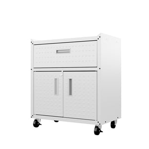 English Elm Rolling Metal Garage Cabinet with Locking Doors Diamond Texture Industrial Storage White B365P398221