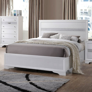 English Elm White Twin Panel Bed with Sparkling Inlay — Light Gray Wooden Frame, Acrylic Trim, Smooth Glide Drawer, Durable Support B062S00581