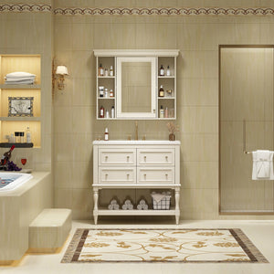 English Elm 36'' Modern Bathroom Vanity with Ceramic Sink and Medicine Cabinet, Solid Wood Frame, 4 Drawers, Waterproof Finish Beige SW000138AAY-1