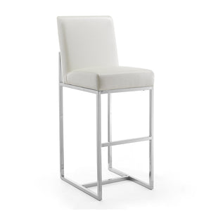 English Elm Element Metal Upholstered Barstool Pearl White — Chrome Stainless Steel Frame, Faux Leather Seat, 29.5" Height B365P398073