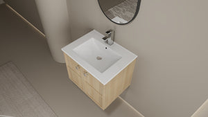 English Elm 24" Modern Wall Vanity with Ceramic Sink, Oak Plywood Cabinet, 2 Soft-Close Doors, Handles Included W1972S00021