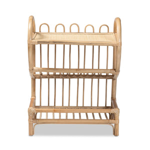 English Elm Modern Woven Rattan Three Tier Bohemian Display Shelf Handcrafted Organic Decor B2750P420437