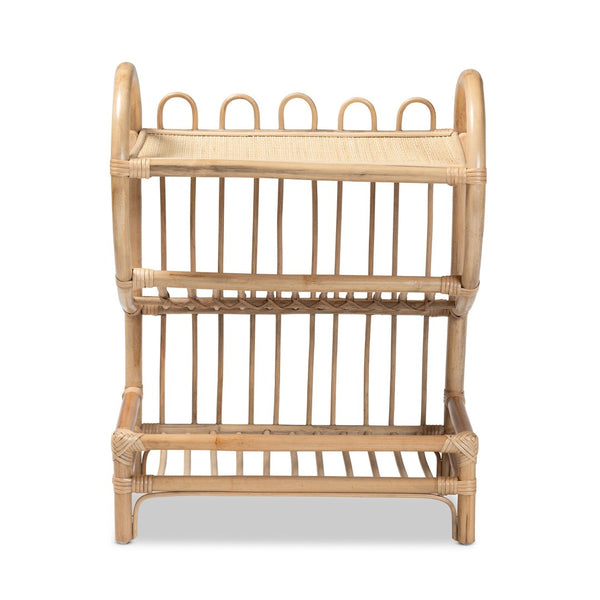 English Elm Modern Woven Rattan Three Tier Bohemian Display Shelf Handcrafted Organic Decor B2750P420437