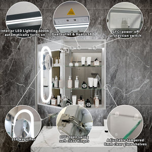 English Elm 20*32 Inch Led Medicine Cabinet with Anti-fog Gfci Outlet and Dimming Bathroom Mirror W637P349553