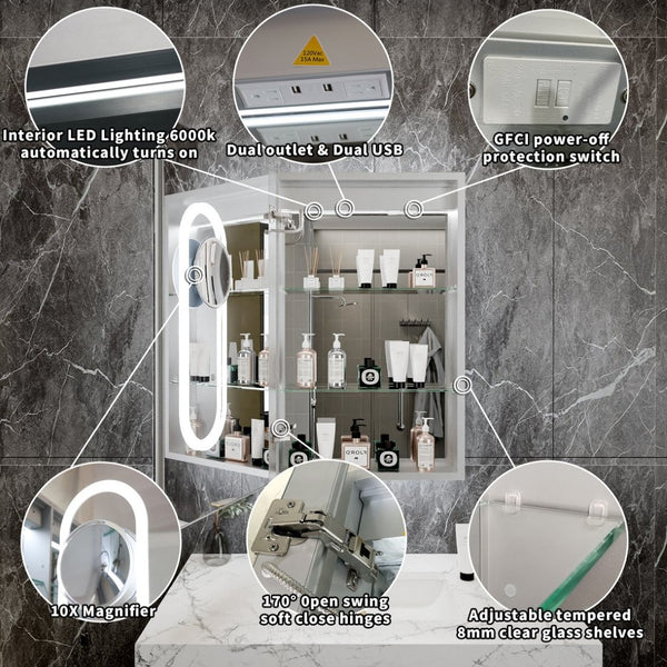 English Elm 20*32 Inch Led Medicine Cabinet with Anti-fog Gfci Outlet and Dimming Bathroom Mirror W637P349553