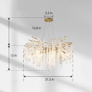 English Elm 10-light Gold Rectangular Chandelier Seeded Glass Globe Fixture for Dining Room W5008P466528