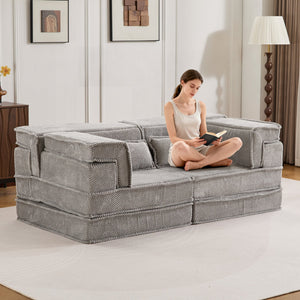 English Elm Compression Modular Floor Sofa Bed - Versatile, No Assembly, Soft Fleece, Memory Foam Loveseat, Light Grey W3723P377153