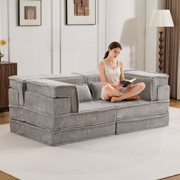 English Elm Compression Modular Floor Sofa Bed - Versatile, No Assembly, Soft Fleece, Memory Foam Loveseat, Light Grey W3723P377153