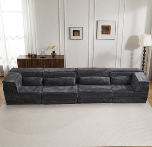 English Elm Compression Modular Floor Sofa Bed - Cozy, No Assembly, Soft Fleece, Versatile 4-Seater With Pillows! W3723S00033