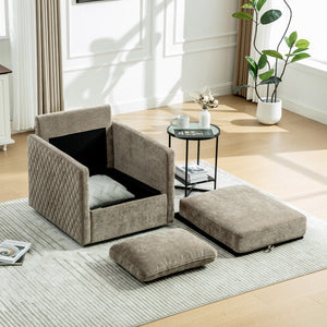 English Elm 29.5''w Chenille Swivel Club Chair with Hidden Storage Tufted Square Seat for Reading Nooks Taupe W3118P419158