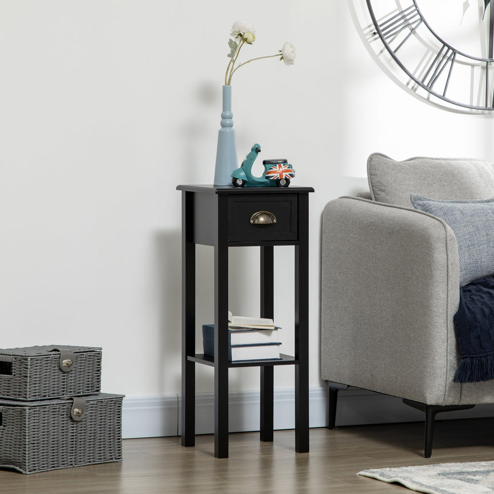 English Elm HOMCOM Slim 29.5" 2-Tier Side Table with Drawer & Elevated Shelf, MDF End Table for Living Room W2225P173882