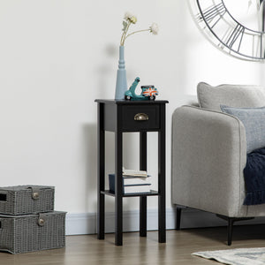 English Elm HOMCOM Slim 29.5" 2-Tier Side Table with Drawer & Elevated Shelf, MDF End Table for Living Room W2225P173882