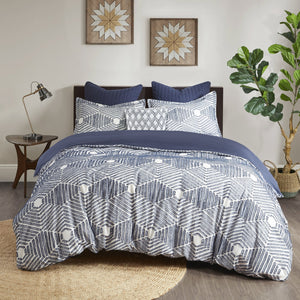 English Elm Full/Queen Ellipse Cotton Jacquard Duvet Cover Set Navy Geometric Clipped Texture with Shams, OEKO-TEX Certified, Reversible, Machine Washable B035129131