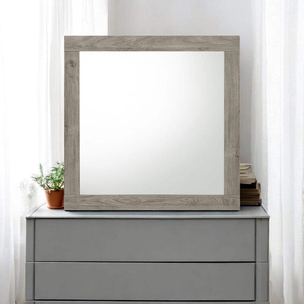 English Elm Mari Light Gray Transitional Square Mirror with 29x36" Inner Glass, Rubberwood Frame & Paper Veneer Finish B2726P292250