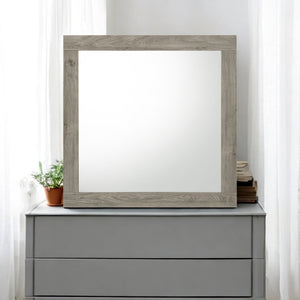English Elm Mari Light Gray Transitional Square Mirror with 29x36" Inner Glass, Rubberwood Frame & Paper Veneer Finish B2726P292250