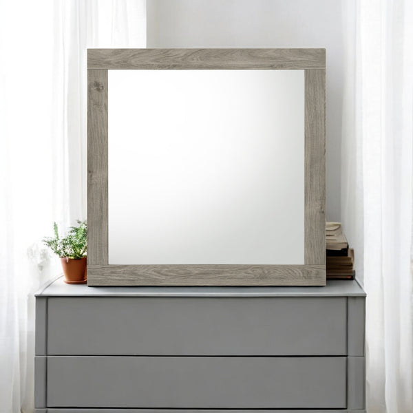 English Elm Mari Light Gray Transitional Square Mirror with 29x36" Inner Glass, Rubberwood Frame & Paper Veneer Finish B2726P292250