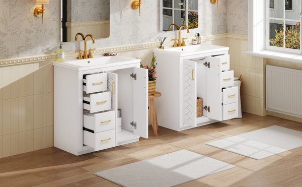 English Elm 60'' Modern Bathroom Vanity Set With Ceramic Sink, Solid Wood Frame, Soft-Close Drawers & Doors N710SS00001K