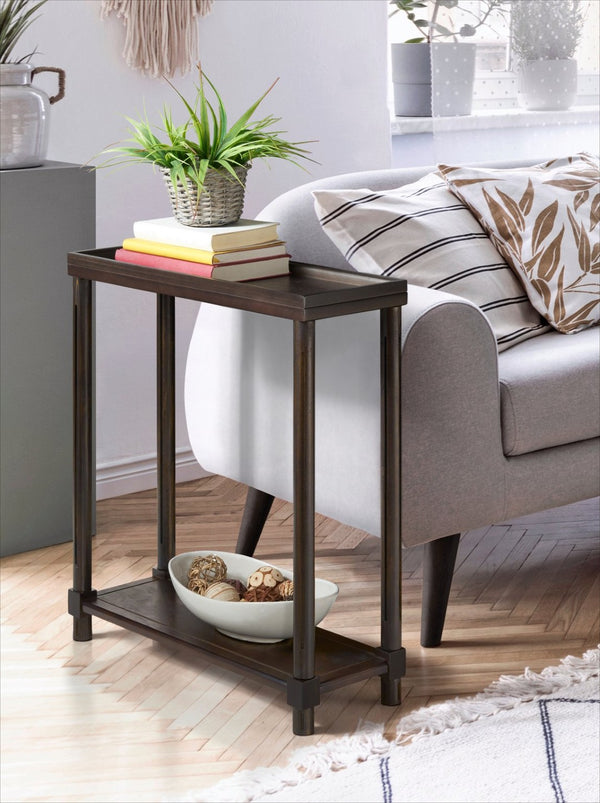 English Elm Narrow End Tables Set of 2 with Open Lower Shelf Slim Wood Living Room Accent Espresso B2751P436464