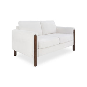 English Elm Comfy Mid-century Modern Loveseat with Walnut Legs Teddy Fabric 2-seat Small Space Sofa White W2308P463600