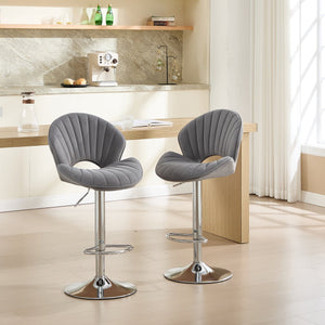 English Elm Bar Stools modern adjustable swivel counter chairs with back and footrest, chrome base for kitchen pub gatherings Grey W1249P386235