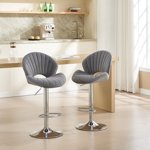 English Elm Bar Stools modern adjustable swivel counter chairs with back and footrest, chrome base for kitchen pub gatherings Grey W1249P386235