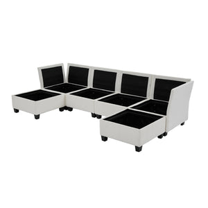 English Elm UNITED Modular 6-Seat Sectional Sofa with Removable Ottoman, Storage Compartments, Convertible Comfort Beige W1568S00242