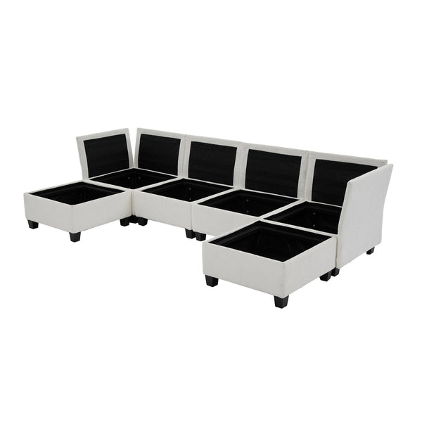 English Elm UNITED Modular 6-Seat Sectional Sofa with Removable Ottoman, Storage Compartments, Convertible Comfort Beige W1568S00242