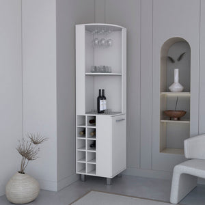 English Elm Kaia Tall Corner Bar Cabinet White Finish Wine Cubbies Stemware Rack Storage B200S00417