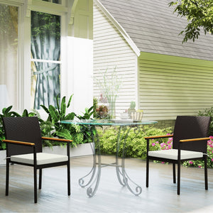 English Elm Outsunny Pe Rattan Outdoor Dining Chairs with Acacia Armrests Stackable Set of 2 W2225P485612