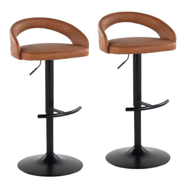 English Elm Adjustable Swivel Barstools Set of 2 Faux Leather Seats with Black Metal Base B202S01982