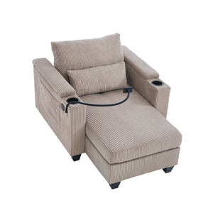 English Elm Convertible Chaise Lounge Sofa Chair & Bed - Corduroy With Usb Ports, Cup Holders & Storage Space N719S002021D