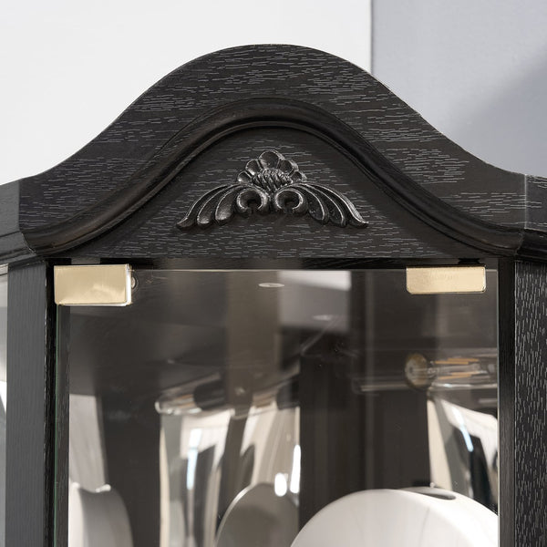 English Elm Lighted Corner Curio Cabinet With Adjustable Shelves, Elegant Black Design, Perfect For Home Display W1758P300126