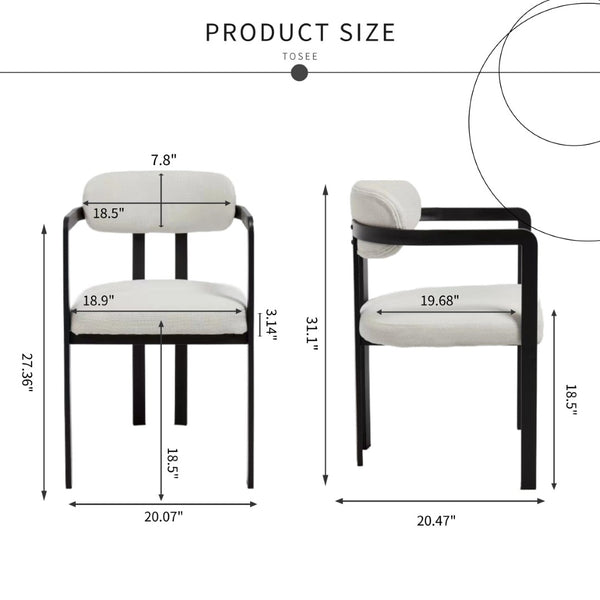 English Elm Modern Tufted Boucle Dining Chairs Set of 2 with Curved Back and Matte Metal Legs W3244P337430