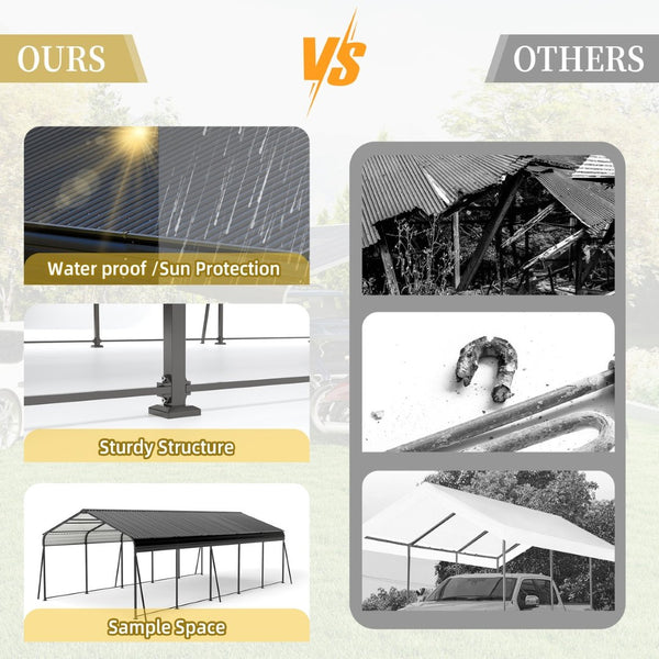English Elm Campcraft Double Vehicle Steel Carport Uv Protected Snow Rated Outdoor Shelter W1598S00025