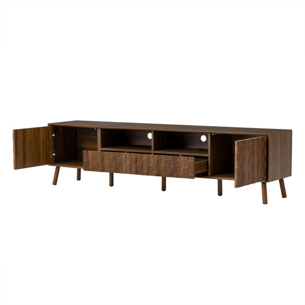English Elm 78 Inch Walnut Entertainment Center Fluted Doors Solid Wood Legs for Living Room N710P372591P
