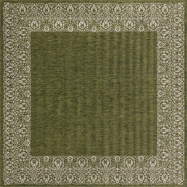 Unique Loom Outdoor Border Floral Border Machine Made Floral Rug Green, Ivory/Gray 10' 8" x 10' 8"