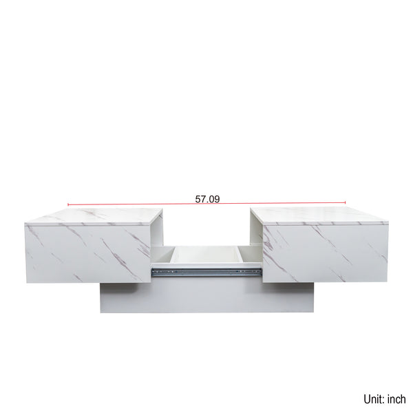 English Elm Coffee Table with Sliding Top and Hidden Storage, Extendable 57" Surface for Living Room Hosting White W331P270516