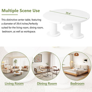 English Elm On-Trend 39.4'' Petal-Shaped Coffee Table With Cream Finish, 3 Sturdy Legs For Modern Living Spaces N721P190396K