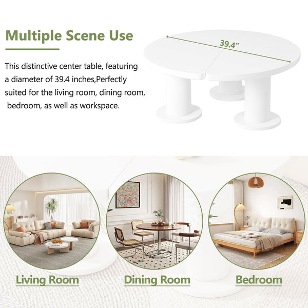 English Elm On-Trend 39.4'' Petal-Shaped Coffee Table With Cream Finish, 3 Sturdy Legs For Modern Living Spaces N721P190396K