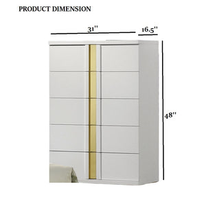 English Elm Contemporary Chic Chest with Gold Accents, Acrylic Trim, Metal Bracket Legs and Dust‑Proof Drawers Gold,White 20 L x 35 W x 50 H B2741P370846