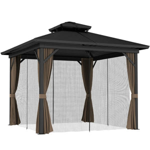 English Elm Metal Hardtop Gazebo Two Tier Galvanized Steel Roof Outdoor Patio Canopy Shelter T3971S00173
