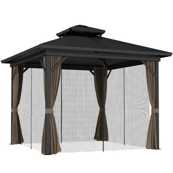 English Elm Metal Hardtop Gazebo Two Tier Galvanized Steel Roof Outdoor Patio Canopy Shelter T3971S00173