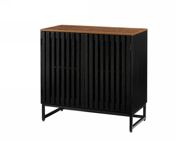 English Elm Cabinet Black Slatted Grille 6-Drawer Dresser, Modern MDF Sideboard with Metal Legs & Adjustable Shelves W578P193310