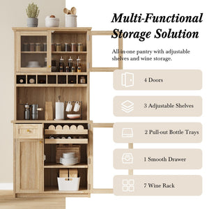 English Elm Topmax Farmhouse Buffet Hutch with Wine Rack Shaker Glass Pantry Cabinet N717P327043N
