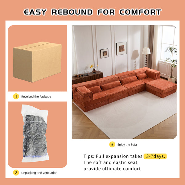 English Elm Compression Modular Sofa Bed - Oversized Boneless Design, Plush Memory Foam, Versatile & No Assembly W3723S00034