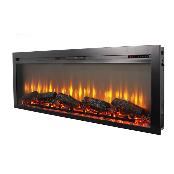English Elm 54 Inch Recessed Electric Fireplace with Led Flame Display and Remote for Living Rooms W1769P415223