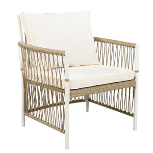 English Elm Topmax Outdoor Acacia Wood Dining Set with Six Pe Wicker Arm Chairs for Backyard SP100033AAN