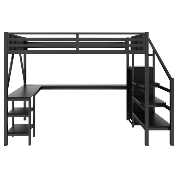 English Elm Metal Queen Loft Bed with L Shaped Desk Wardrobe Rgb Lighting and Usb Charging W2593S00065