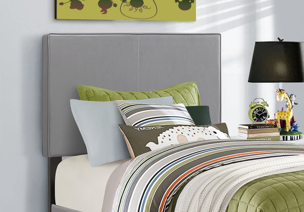 English Elm Bed, Twin Size Upholstered Faux Leather Platform with Low Profile Headboard and Sturdy Legs Grey 45 L x 28 W x 4 H B2710P219513
